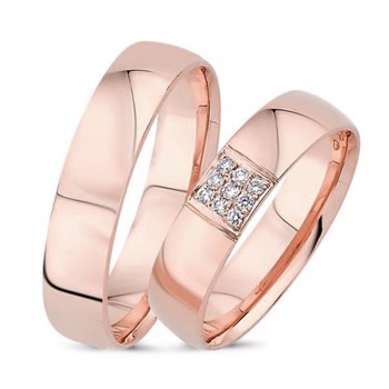Nuran Love 14 karat rosa guld Vielsesringe med 0,09 ct diamanter Wesselton VS i flot brillant slib